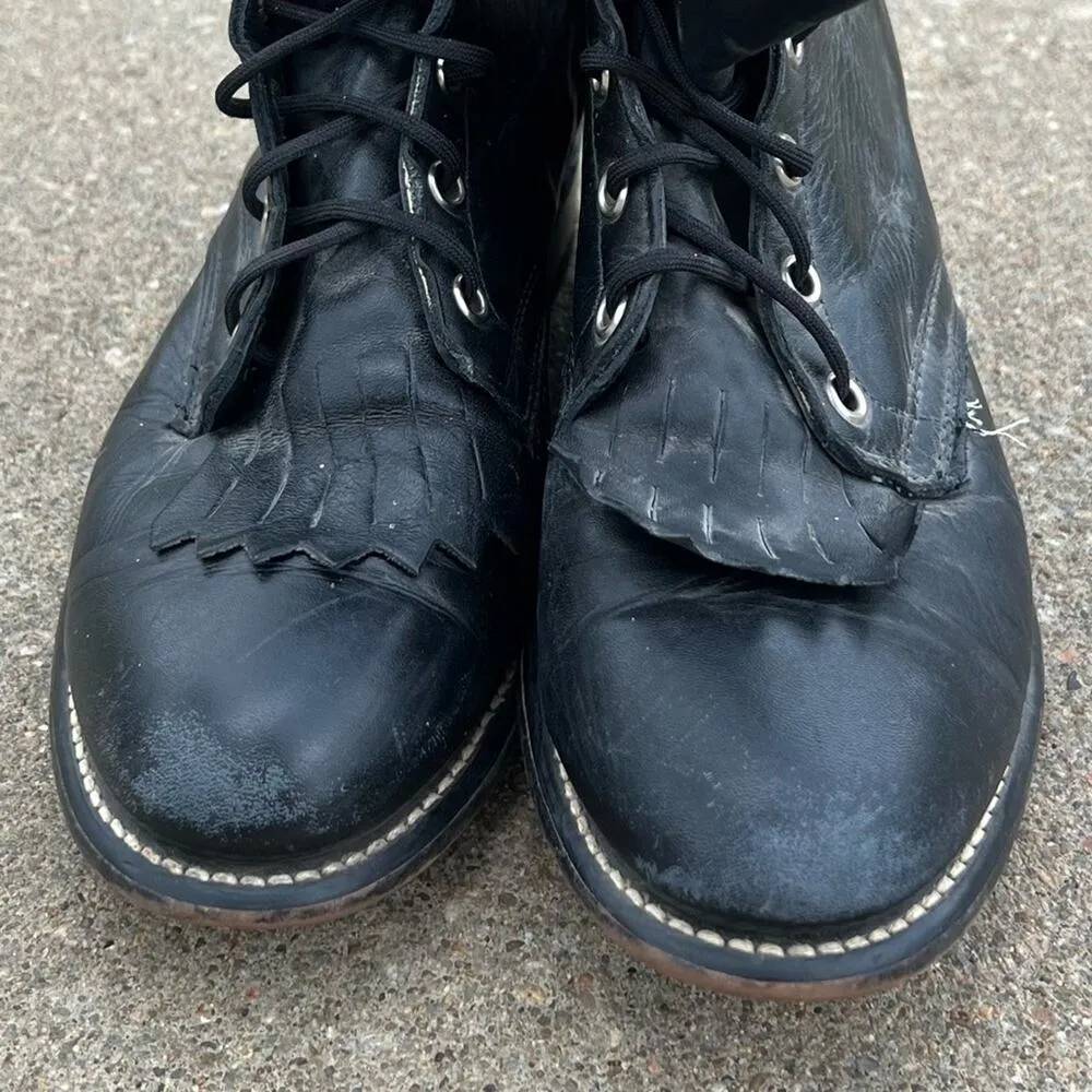 Vintage 80s 90s Laredo Black Roper Lace Up Cowgirl Western Boots Kilte Fringe 7M - Image 3