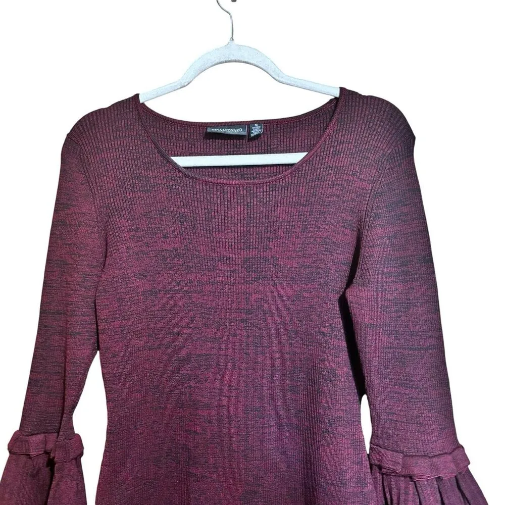 Nina Leonard Sweater Dress Womens Medium Multicolor Marled Bell Sleeves Stretch - Image 2