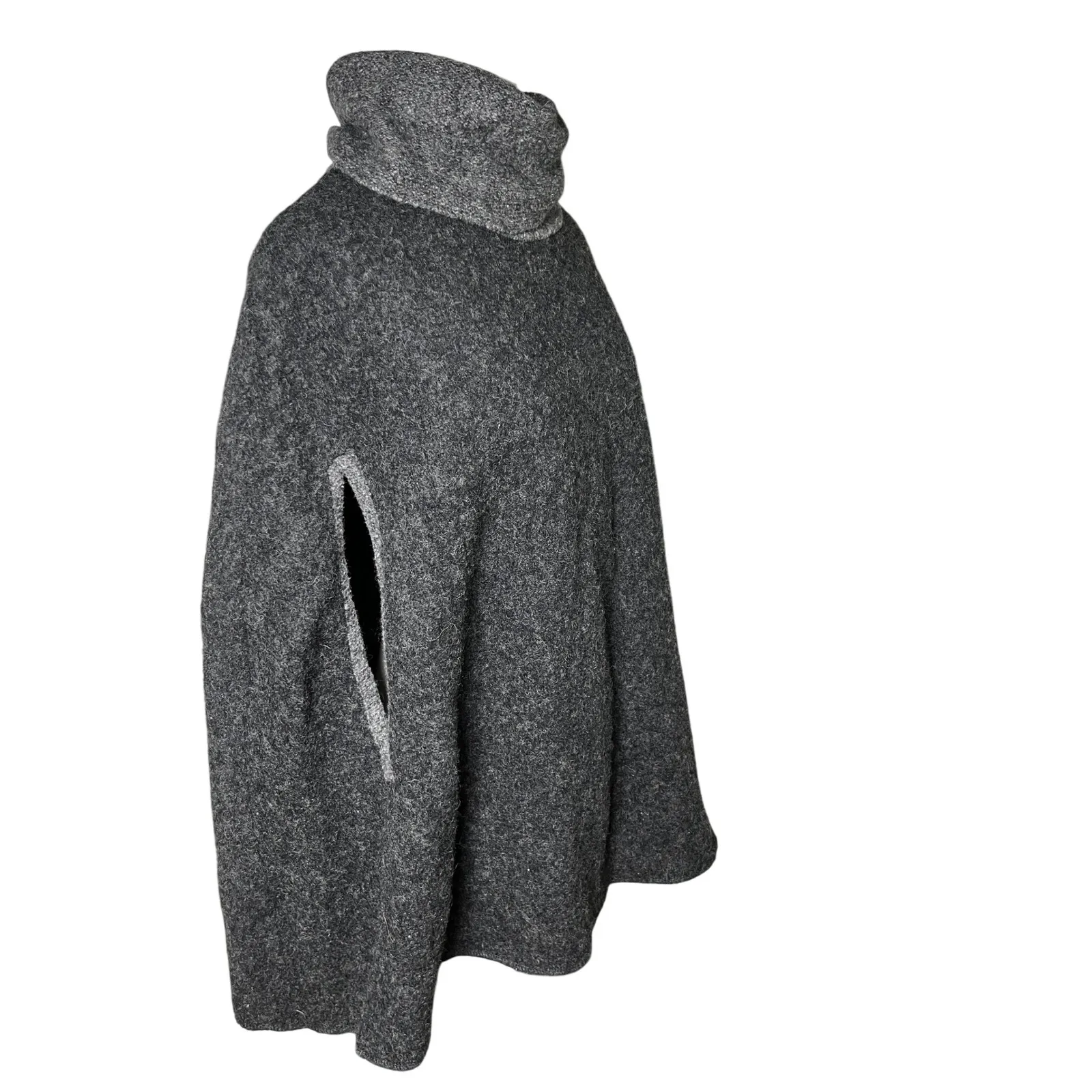 Iperico Made in Italy Wool Cape Poncho‎ OS Gray Charcoal Funnel Neck Coat Wrap Size M - Image 2