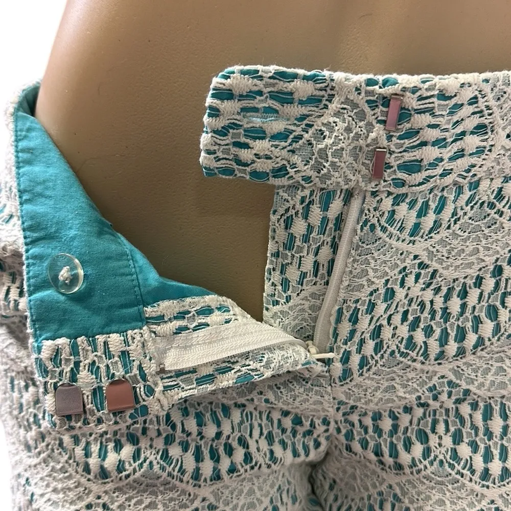 Ann Taylor Loft Turquoise Cream Lace Overlay Pocket Shorts Womens 4 Original - Image 6