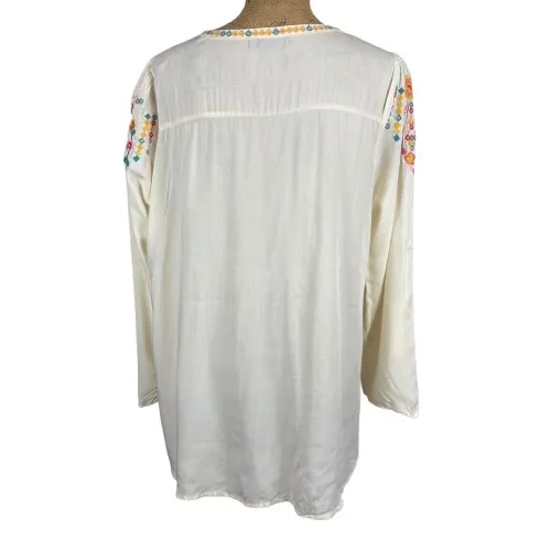 Andree by Unit Floral Embroidered Peasant Blouse Ivory Colorful Boho Size Medium - Image 2