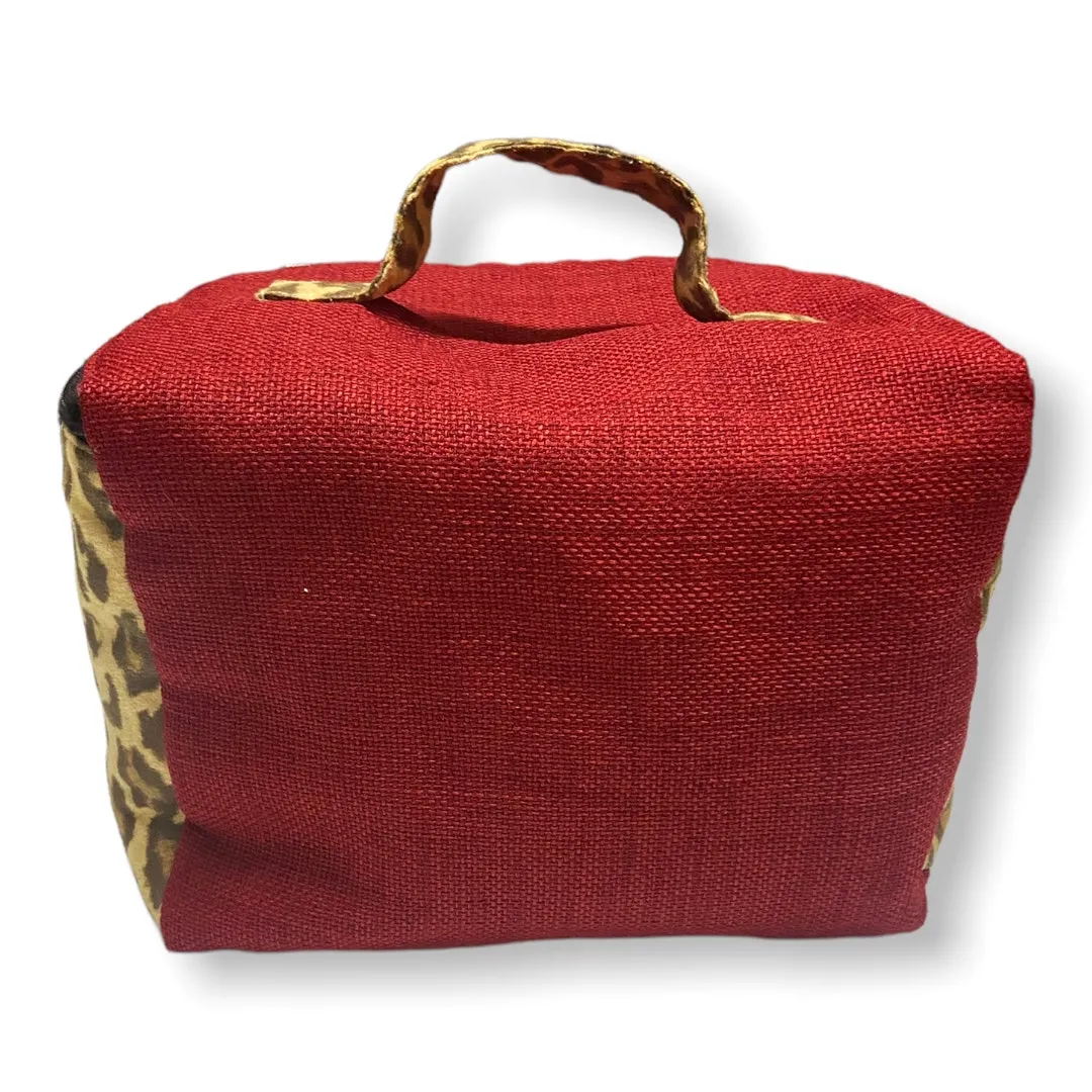 1154 Lill Studio Leopard Print Red Tweed Makeup Cosmetic Toiletry Bag Travel Brown - Image 2