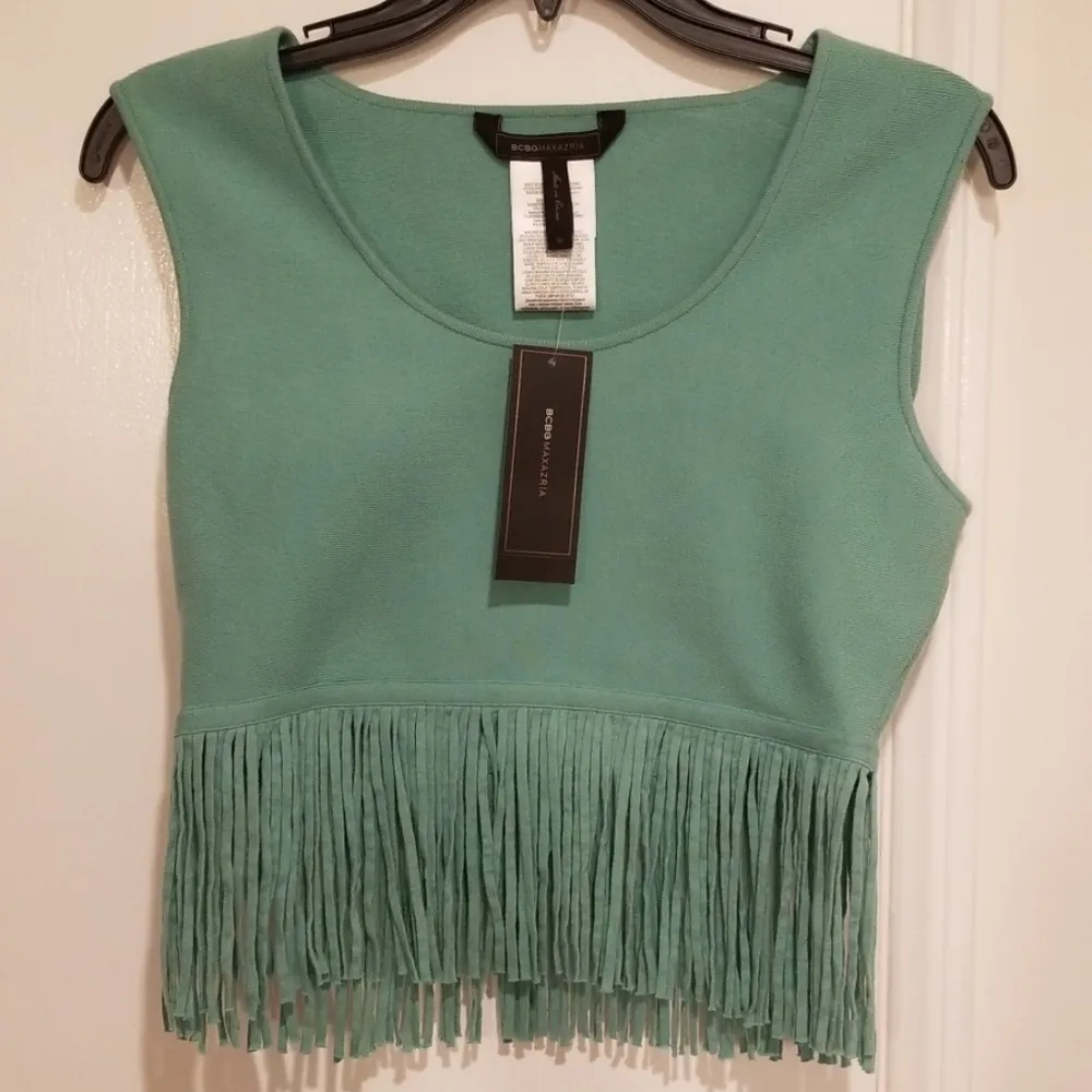 💕BCBGMAXAZRIA💕 Aqua Fringe Crop Top - Image 6