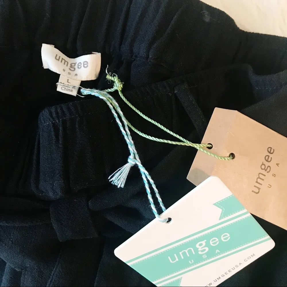 Umgee High Tie hi waist linen cotton black button Belted skirt coastal L nwt new - Image 6