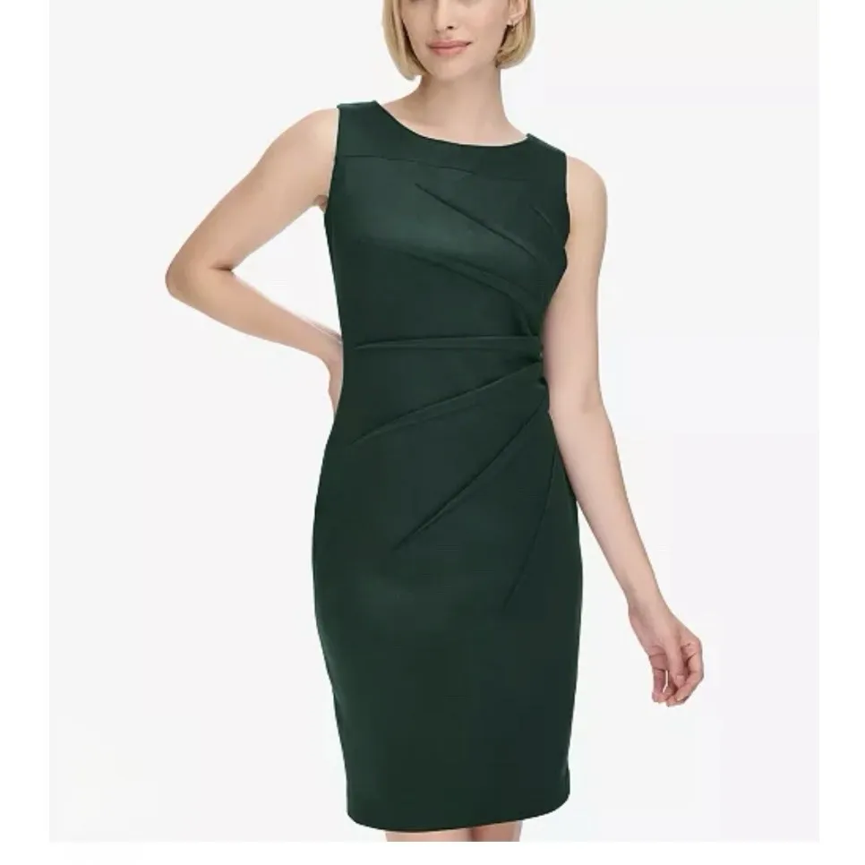 Calvin Klein Green‎ Sunburst Seam Stretch Crepe Sleeveless Sheath Dress Size 10 - Image 3