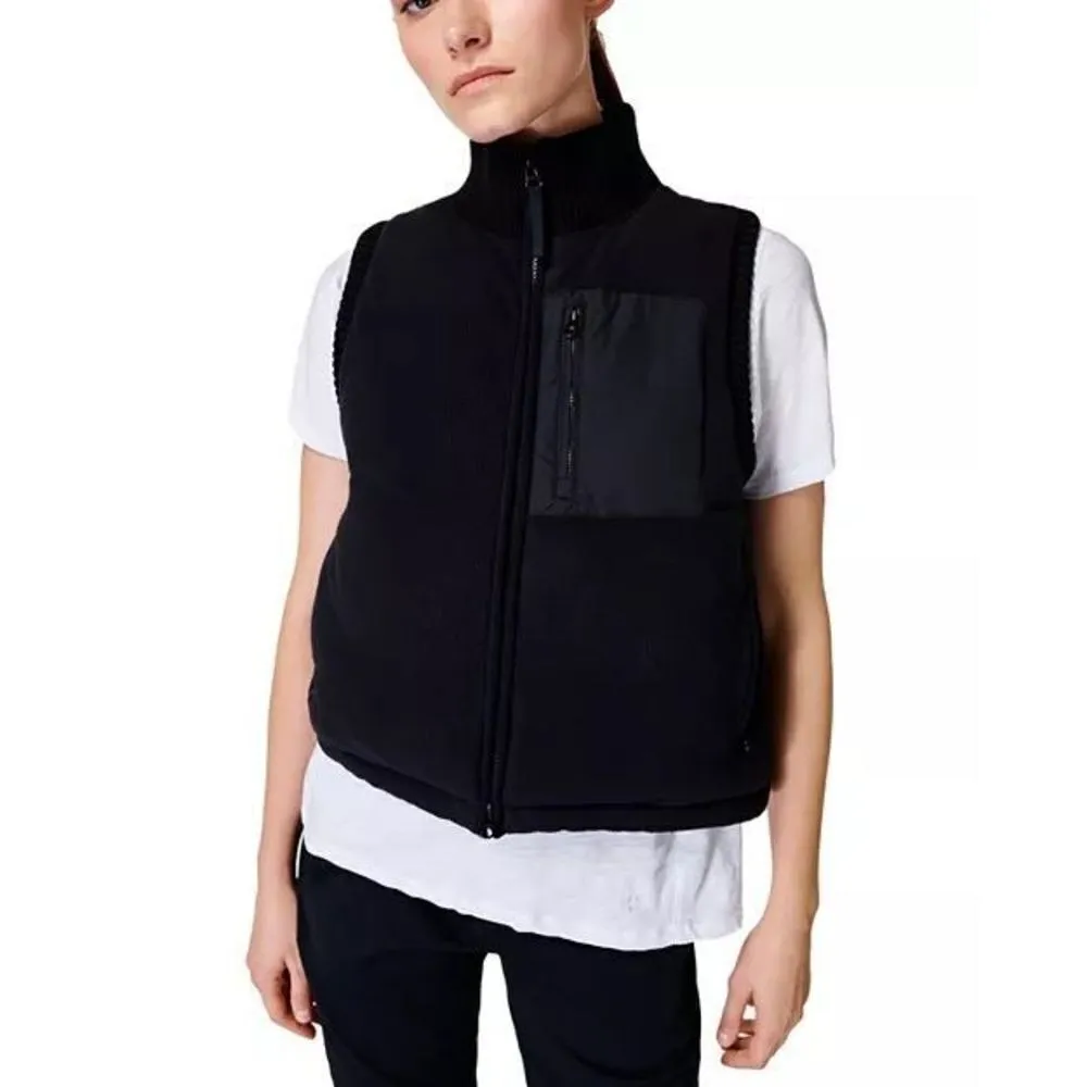 NWT‎ Sweaty Betty Venture Padded Mixed Media Fleece Vest XS black blue cropped - Image 14