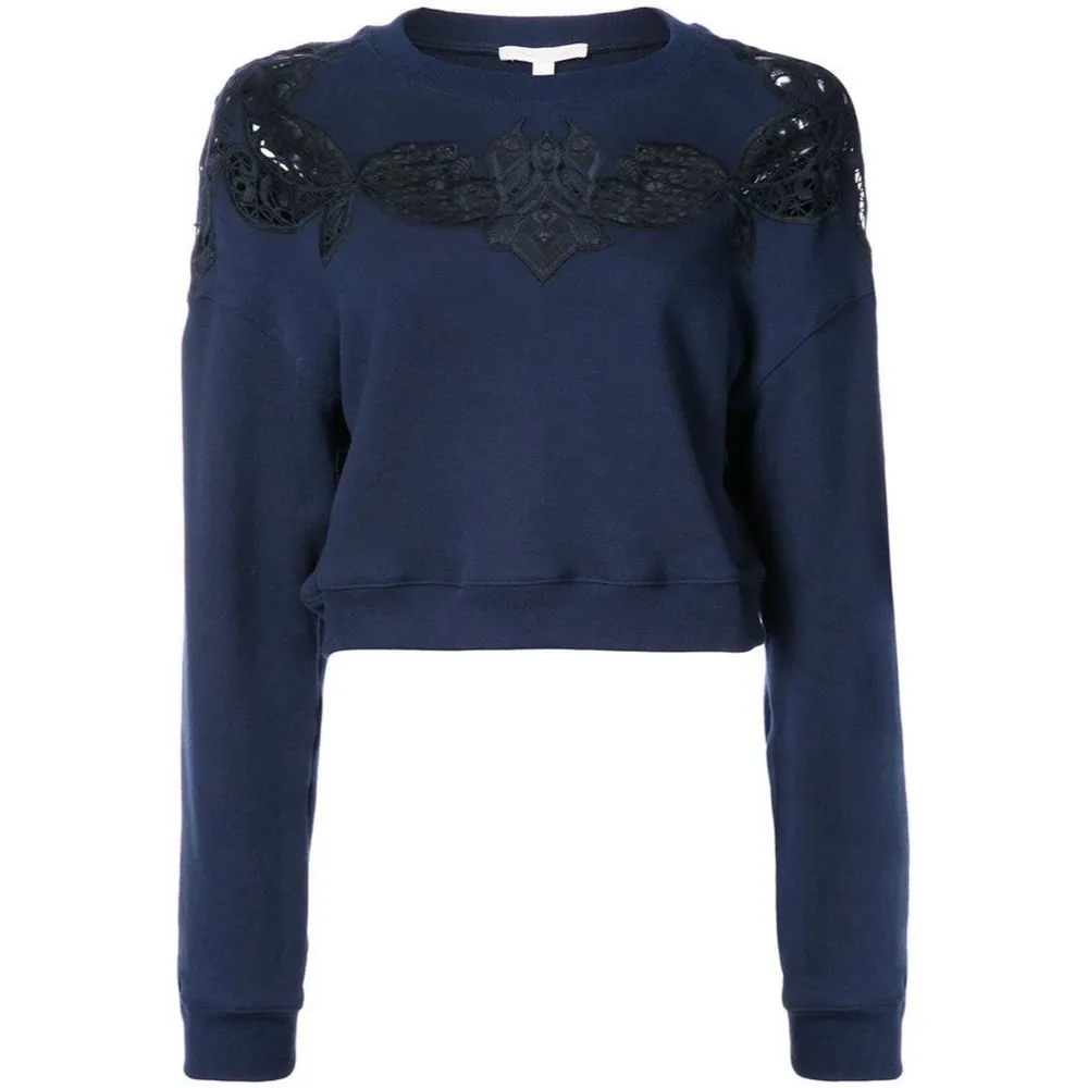 Jonathan Simkhai Lace Applique Pullover Sweatshirt Navy Blue Black Cropped Small - Image 2