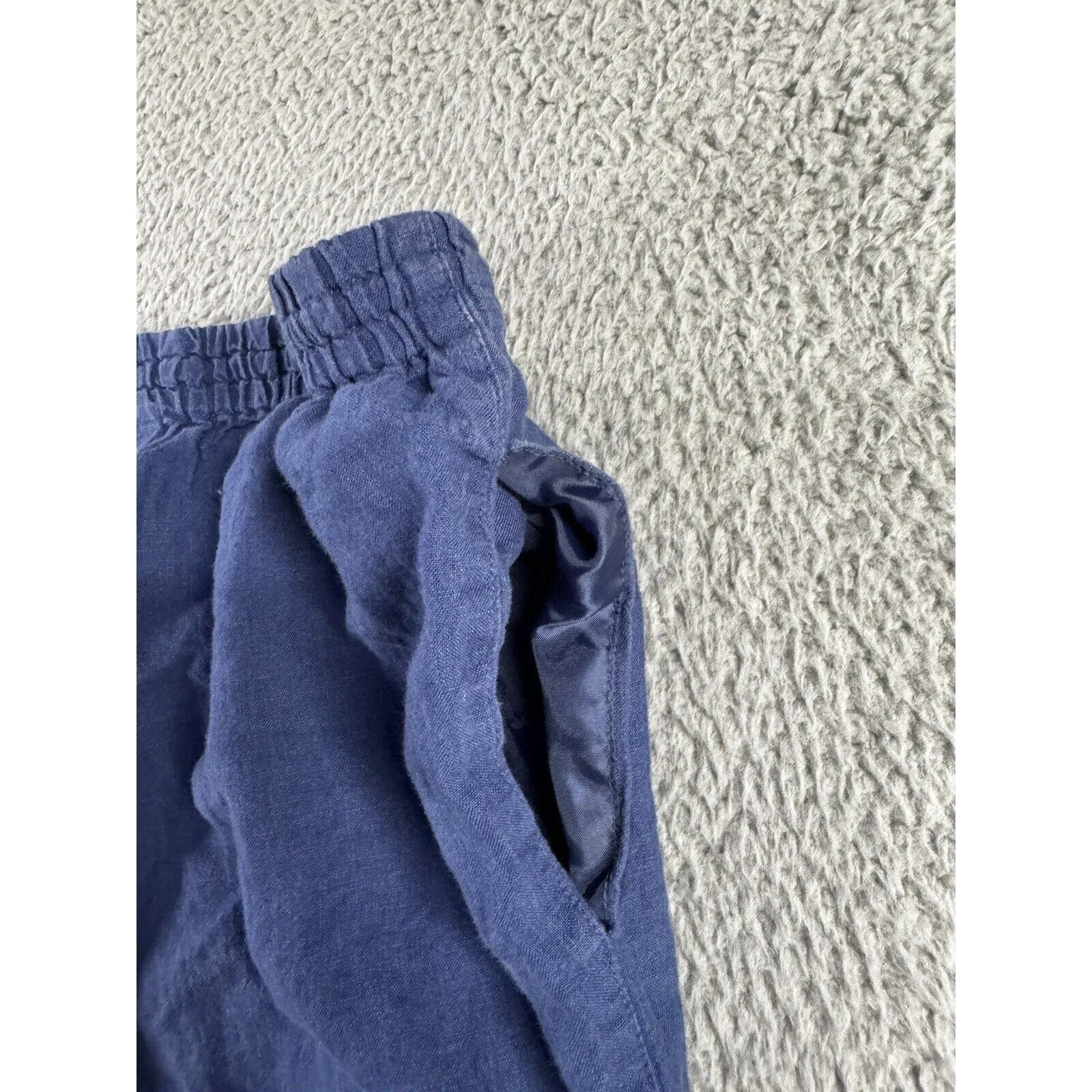 Jones New York Sport‎ Pants Women Large Mid Rise 100% Linen Cropped Solid Blue - Image 7