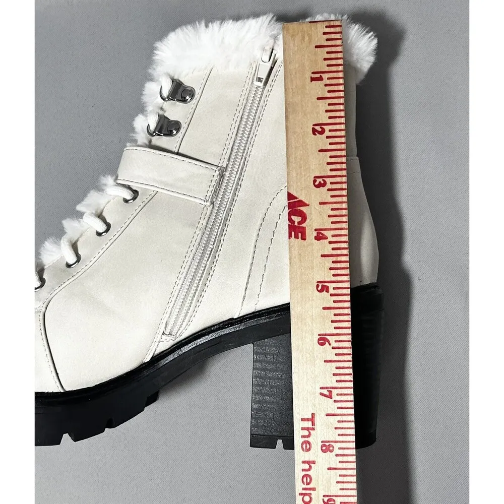 Espirit Leather Blend Chunky Zip Lace Up Boots Faux Fur Trim Sz 8.5 M - Image 7