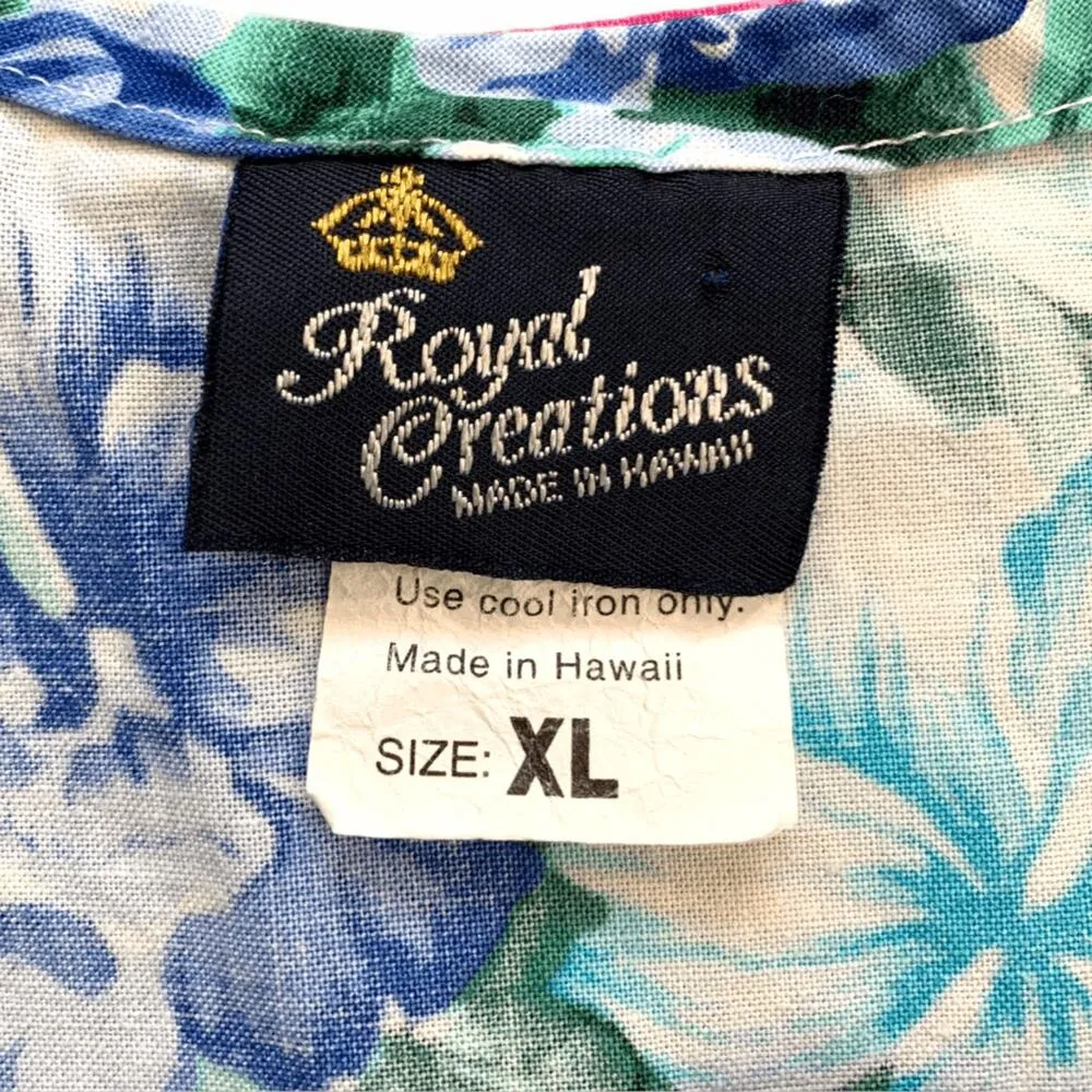 Women’s Vintage Royal Creations Tank Cropped Blue Pink Tropical Flower Scoopneck Size XL - Image 9
