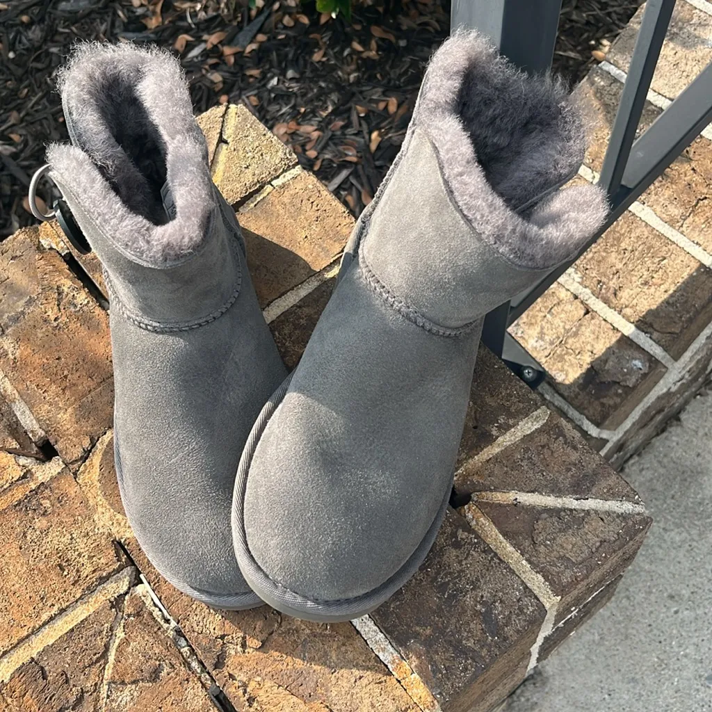UGG Mini Bailey Button II Gray Boots Booties New - Image 2