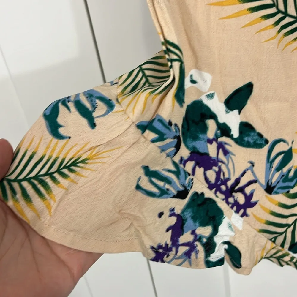 New For Love & Lemons Large Cream, Green Tropical Print Short Sleeve Romper - Image 12