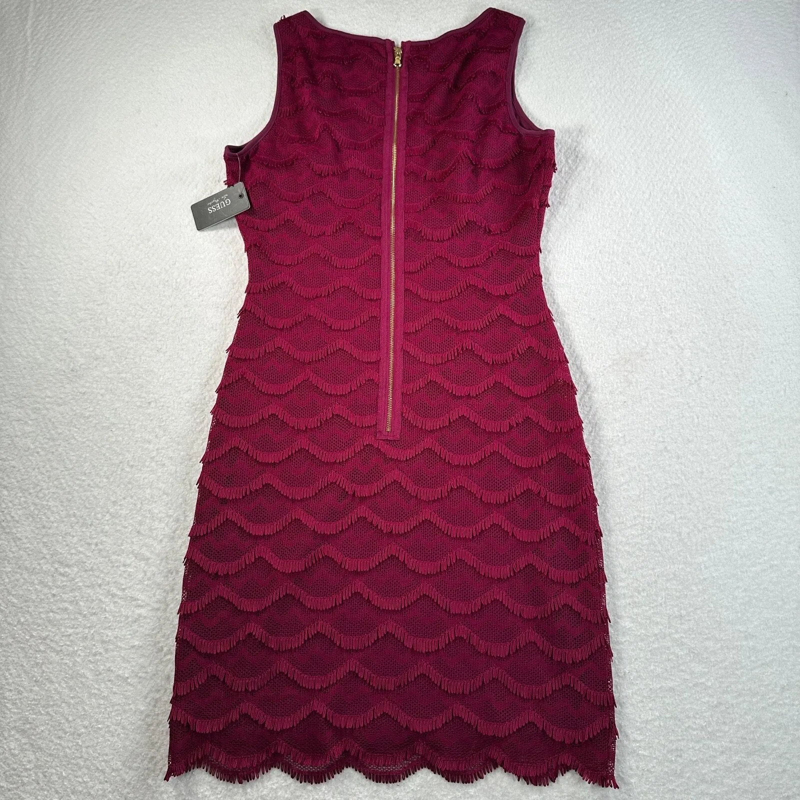 GUESS Fringe Sheath Dress Wine Scalloped Womens Size 4 Sleeveless Short New - Image 11