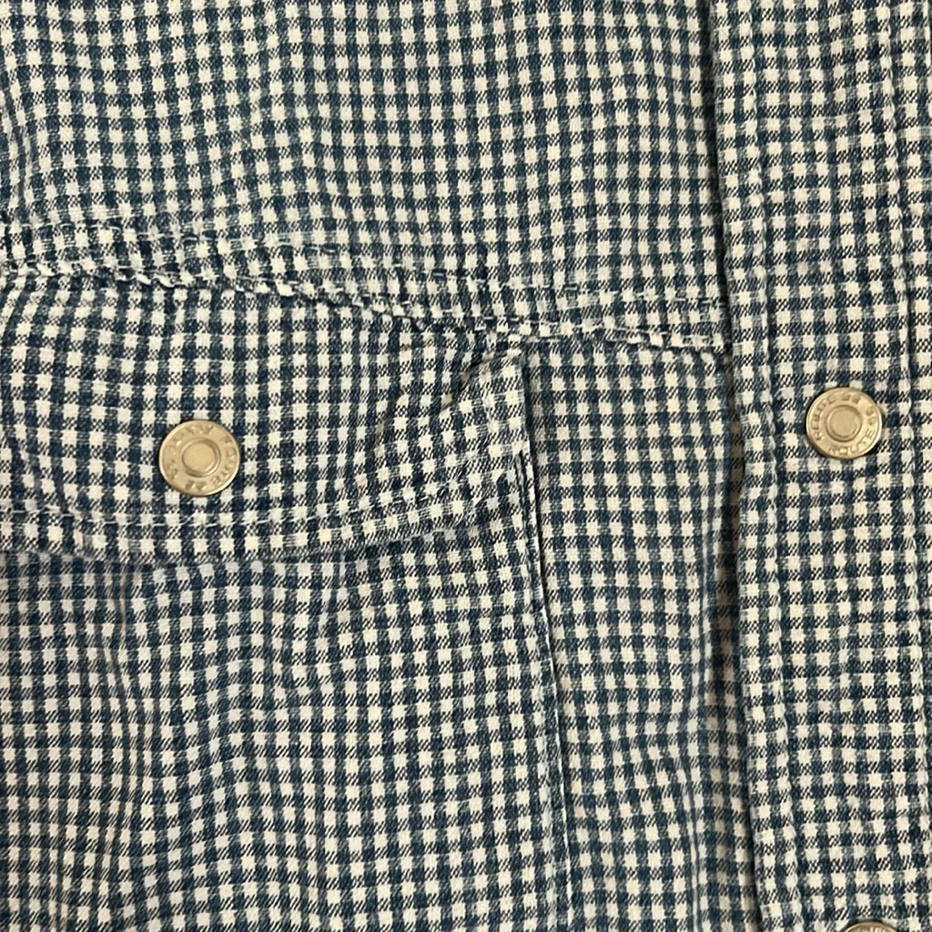 Vintage 80s Route 66 Blue Gingham Short Sleeve Snap Button Shirt – Size Large - Image 3