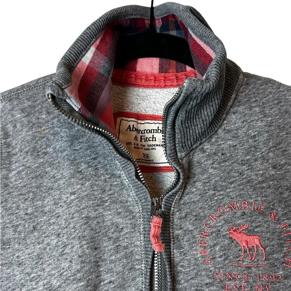 Abercrombie & Fitch 1/4 Zip Sweatshirt Elbow Patch Pink Embroidered Logo XS - Image 2