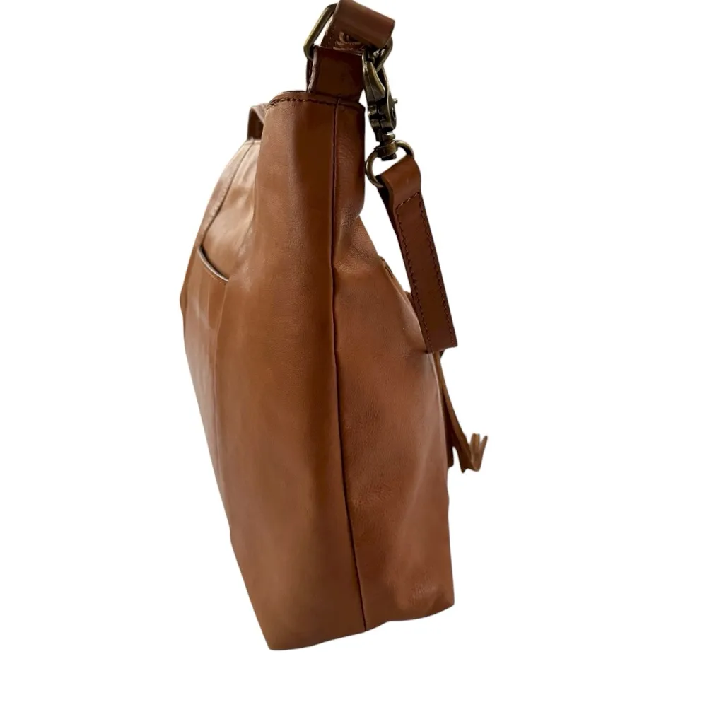 Lucky Leather Tote Shoulder Crossbody Bag with Tassel Cognac - Image 13
