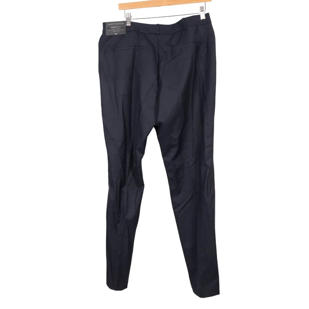 Worthington Modern Fit Dress Pants 14 Navy Blue Chintz Straight Leg Zip Pockets - Image 6