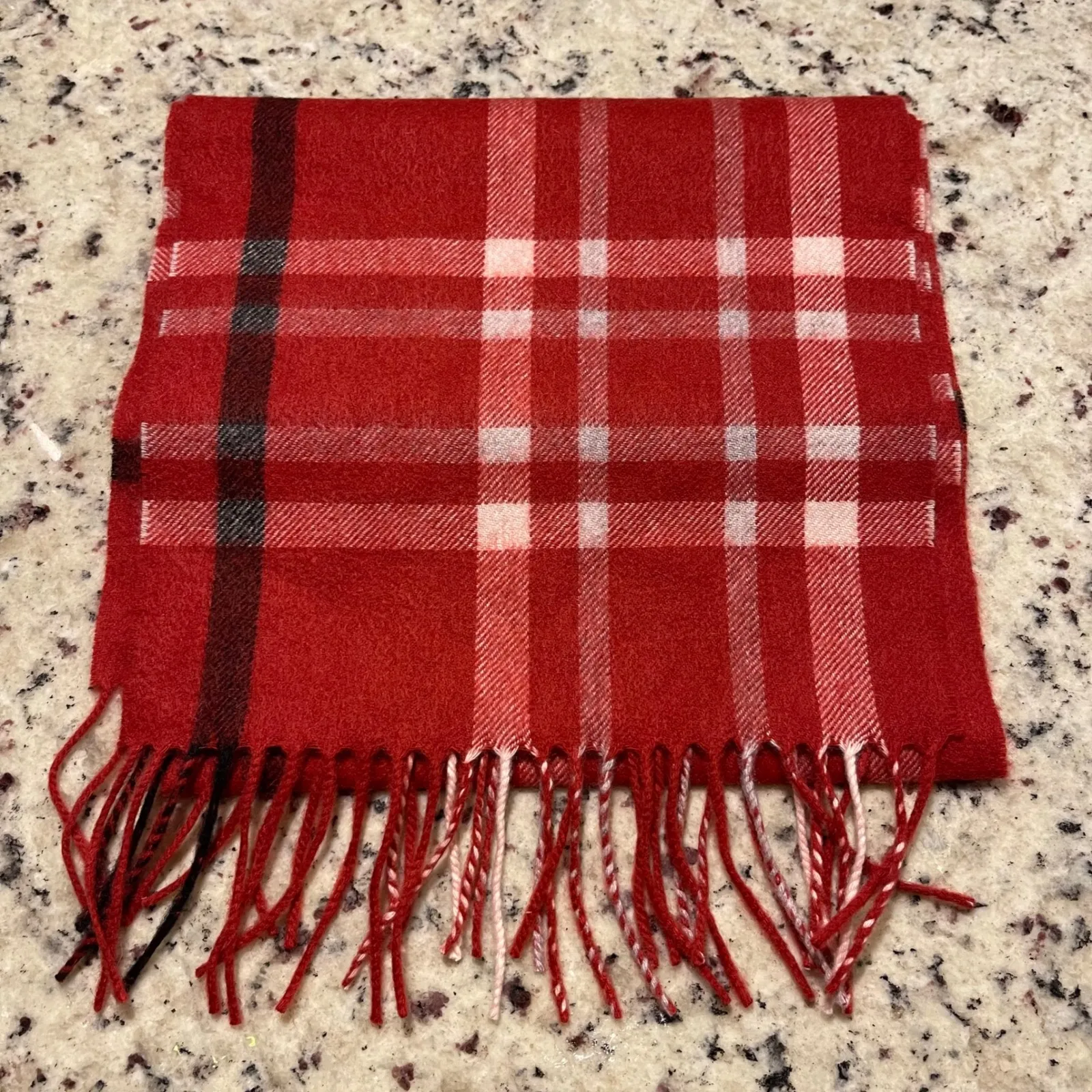 Charter Club Luxury Cashmere Plaid Scarf Red White Black Fringe Women One Size - Image 1