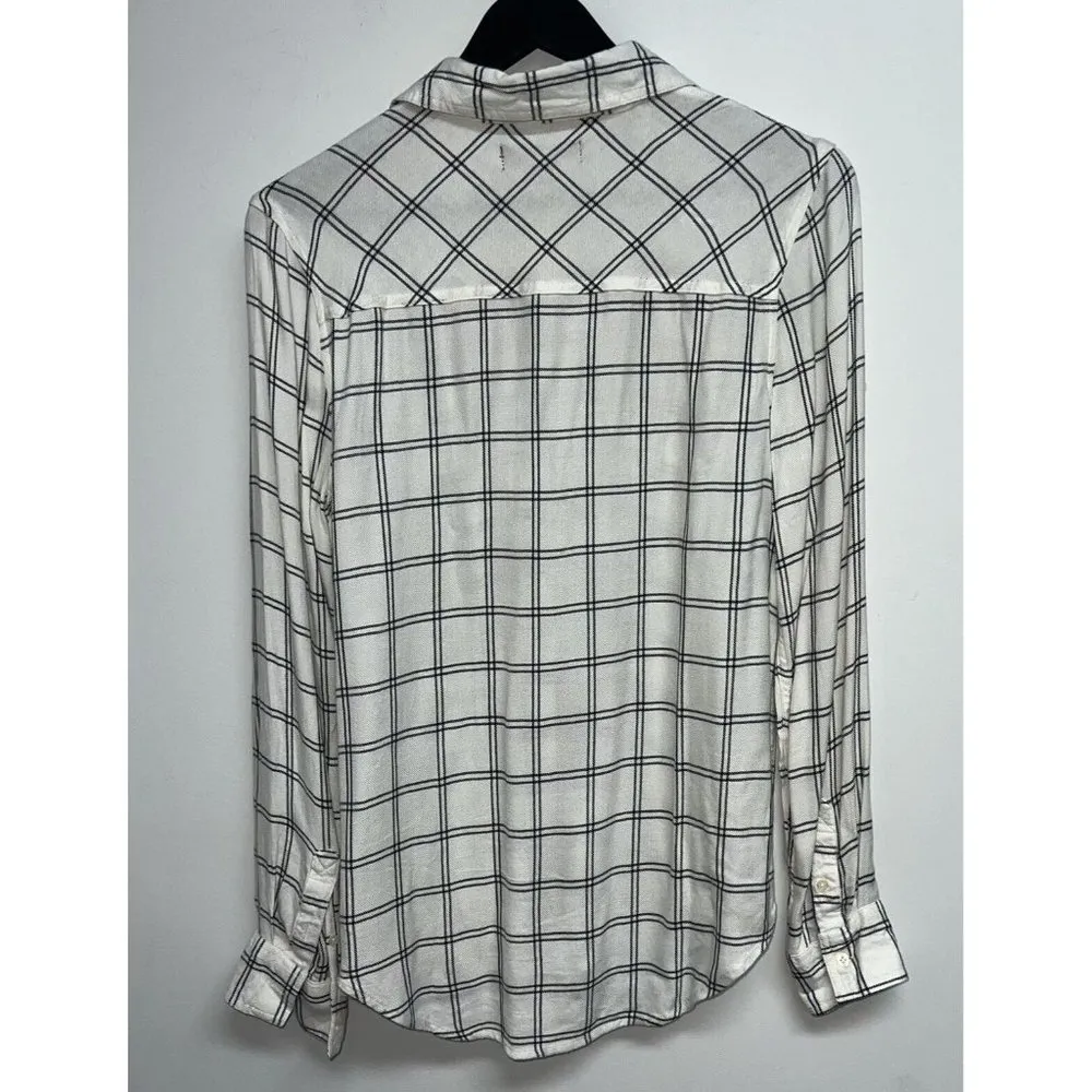 Aeropostale Button Up Shirt Womens SZ M White Blue Windowpane Plaid Long Sleeve - Image 3