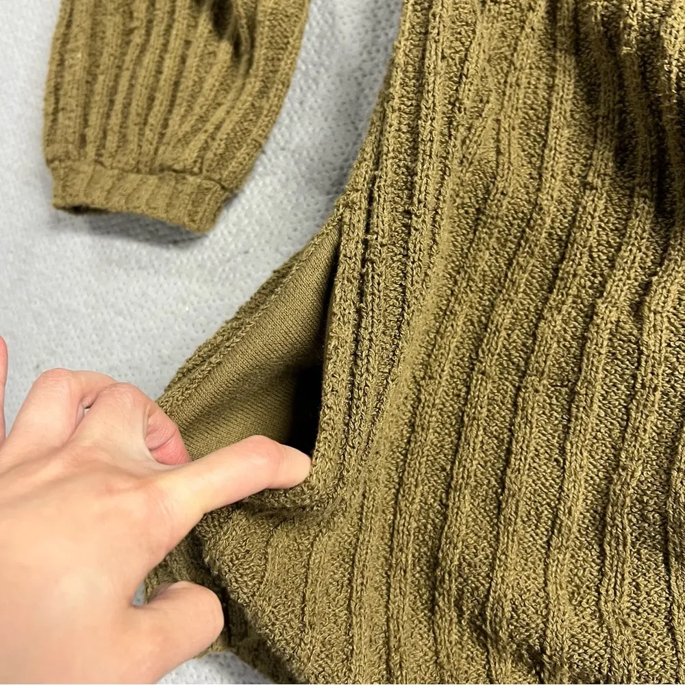 Garnet Hill Olive Green Khaki 100% Organic Cotton Chunky Sweater Cardigan XS EUC - Image 5