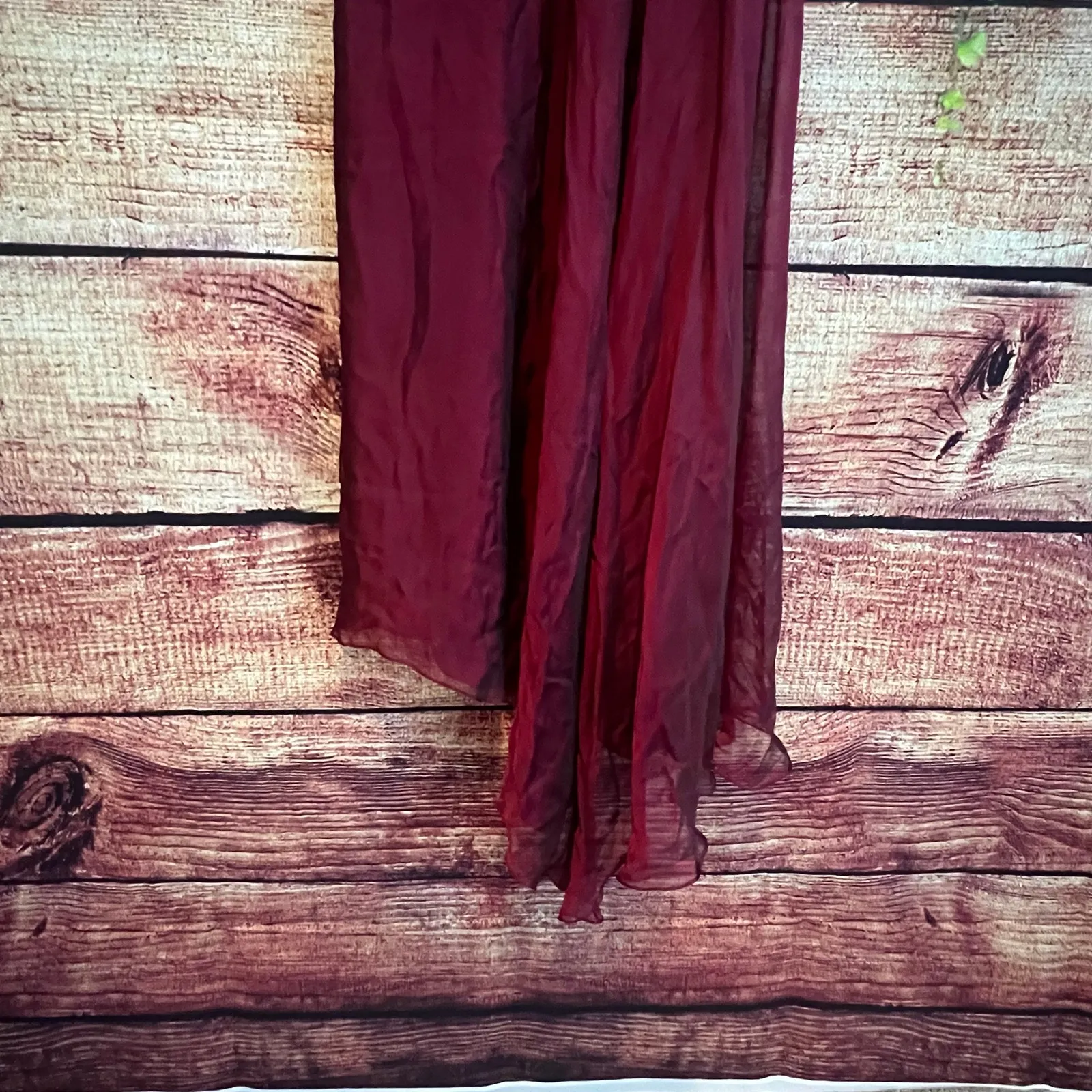 BCBG Max Azria Halter 100% Silk Chiffon Crimson Red Midi Dress Size 10 Low VNeck - Image 4