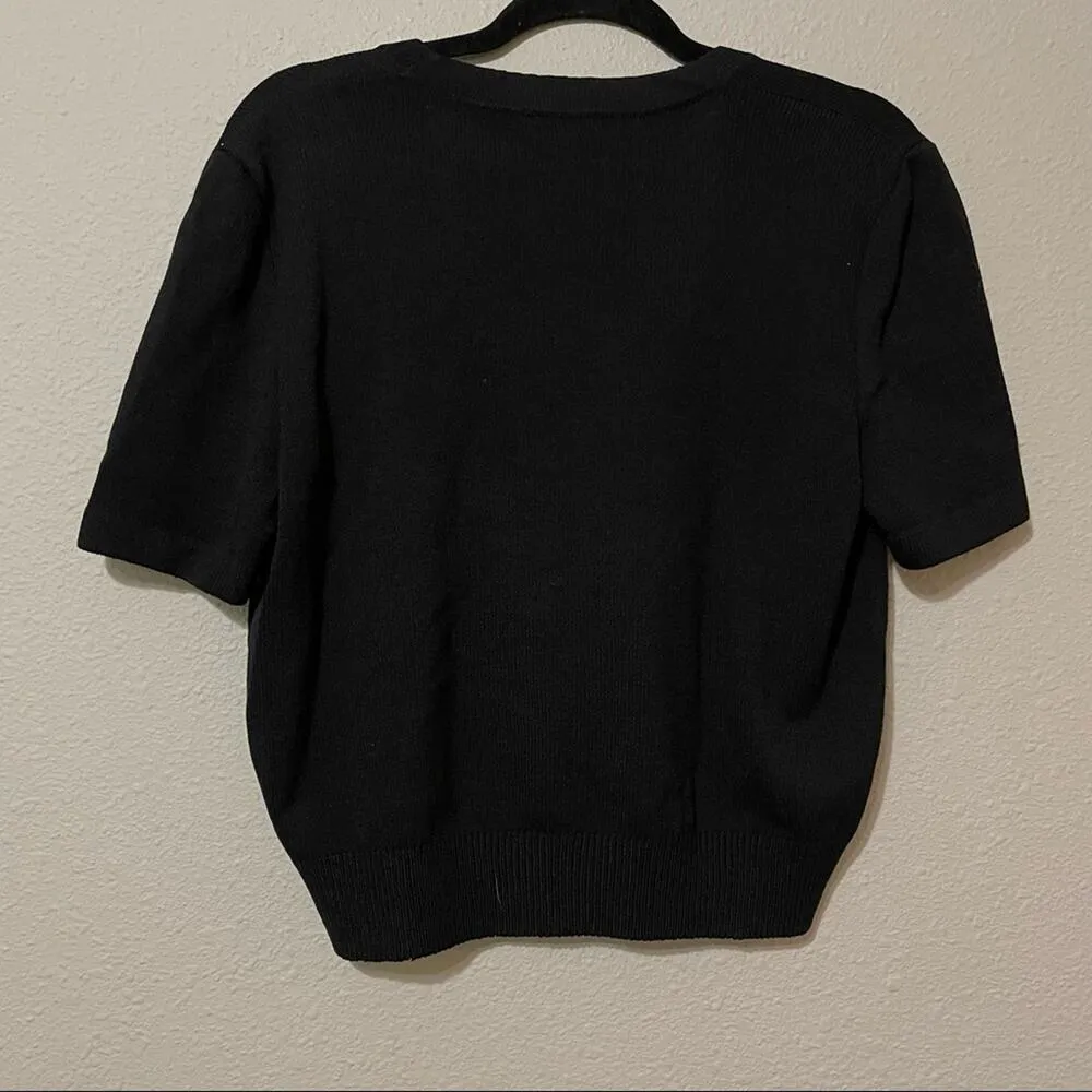 ST. John Black Santana Knit Short Sleeve Crew Neck Sweater Womens M Fall Casual - Image 6