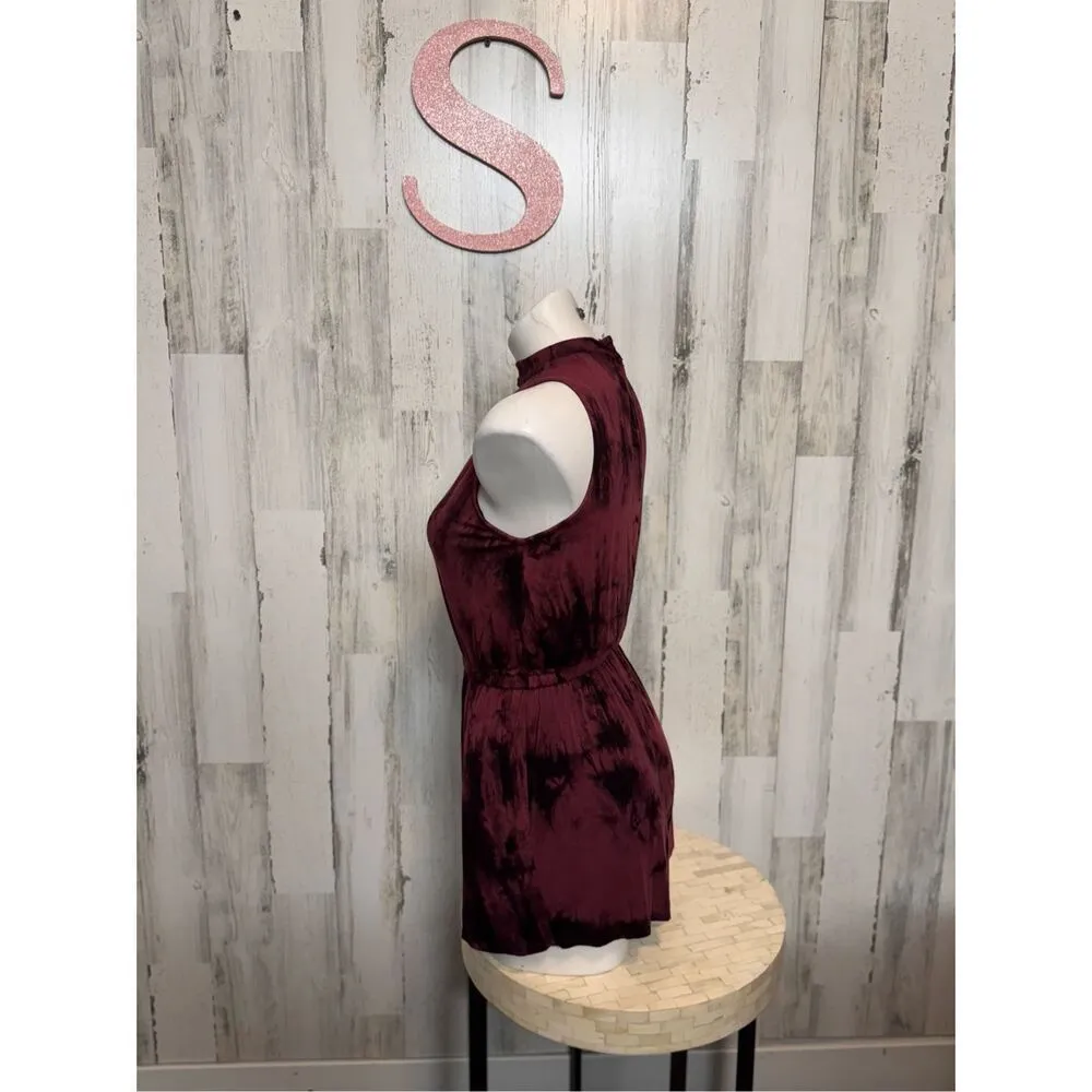 Ginger G Maroon Tie Dye Mock Neck Keyhole Romper Size SMALL - Image 2