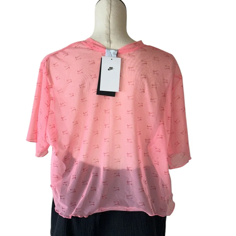 NWT Nike Air Mesh Crop Top DV8245-611  Pink Logo AOP Lettuce Edge Hem Sheer - Image 9
