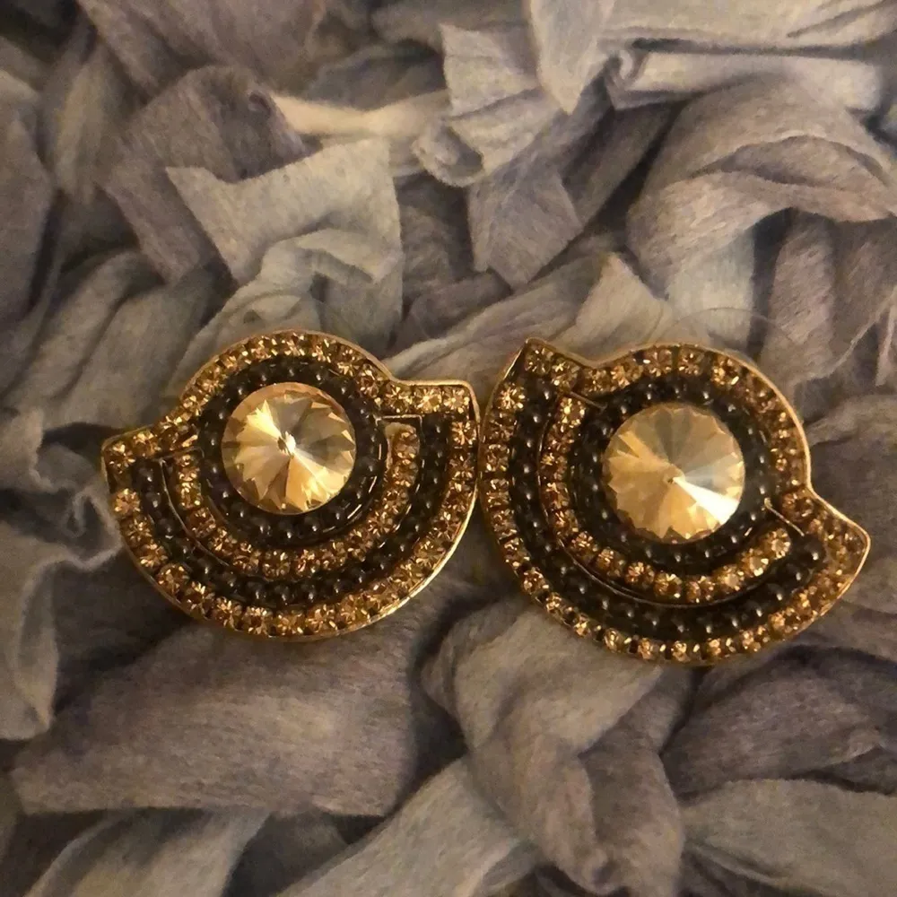 Oversized stud earrings. Black and gold. NWOT - Image 2