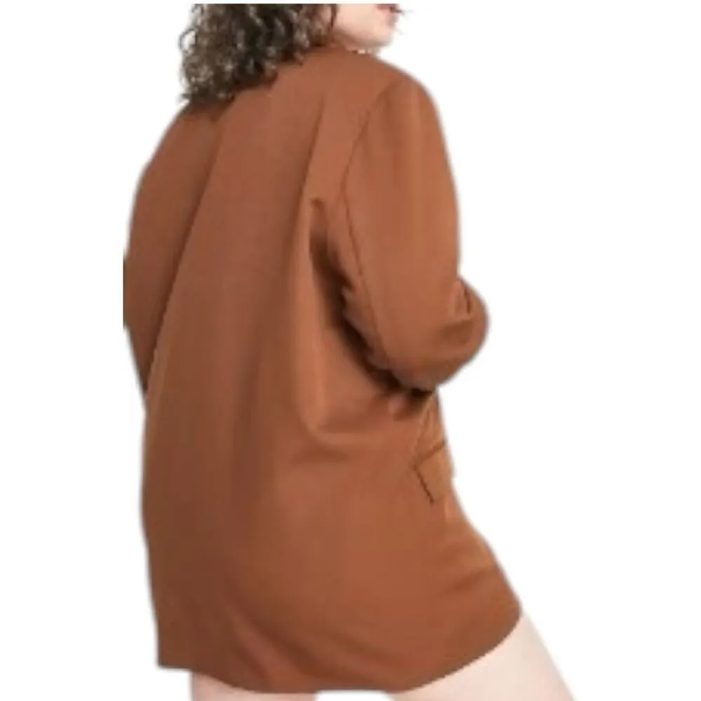 Boohoo Chocolate Brown Heartbreak Plus Oversized Dad Blazer Size 14 - Image 3