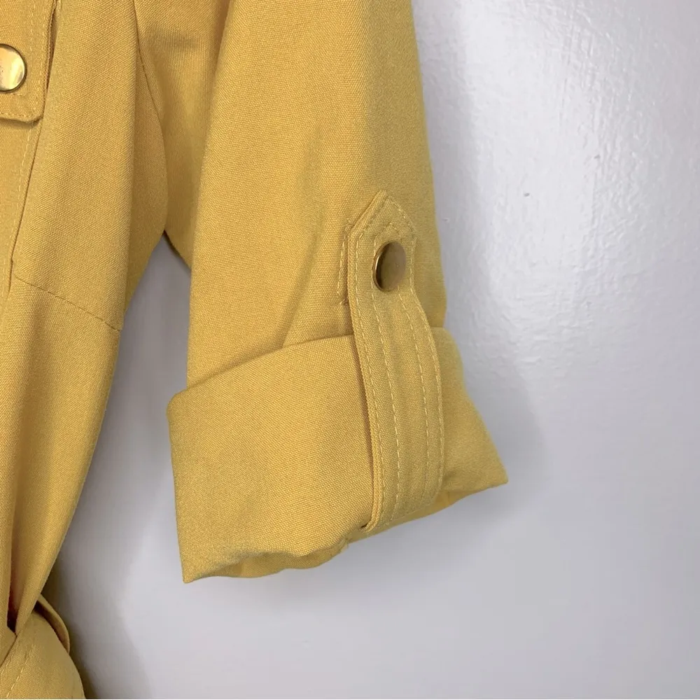 Sharagano Golden Yellow Short Sleeve Belted Dress Size 6 Petite - Image 9