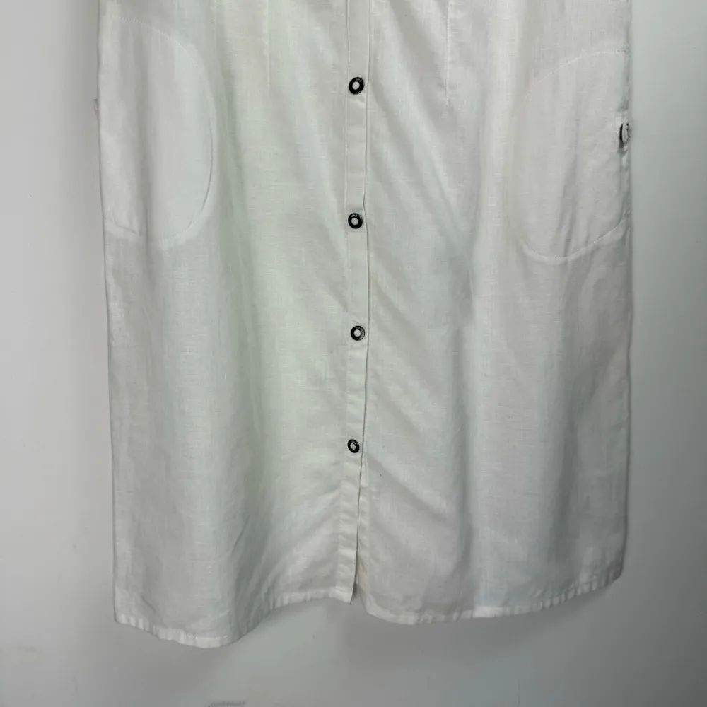 Lole Linen Cotton Blend Shirt Dress Sz 8 White Button Snap Boho Lagenlook - Image 11