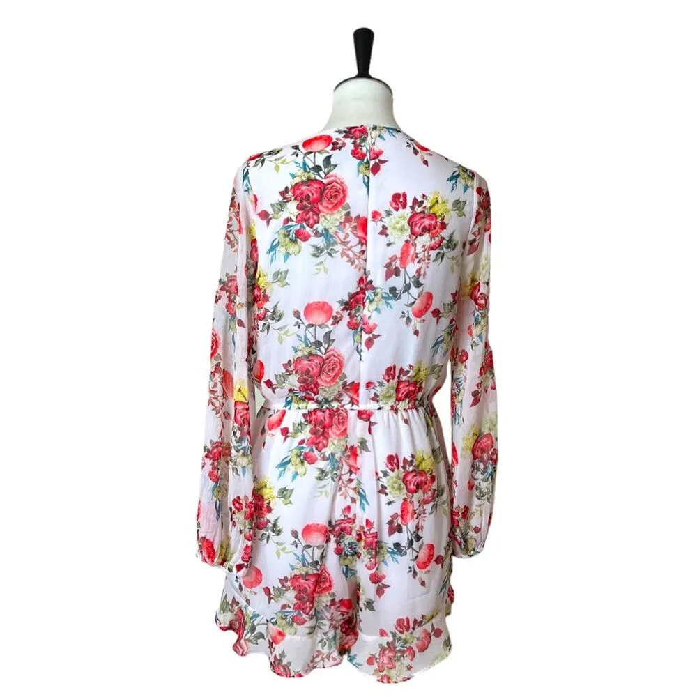 Disney Beauty & the Beast Romper Long Sleeve V-neck Chiffon Floral Women’s Large - Image 4