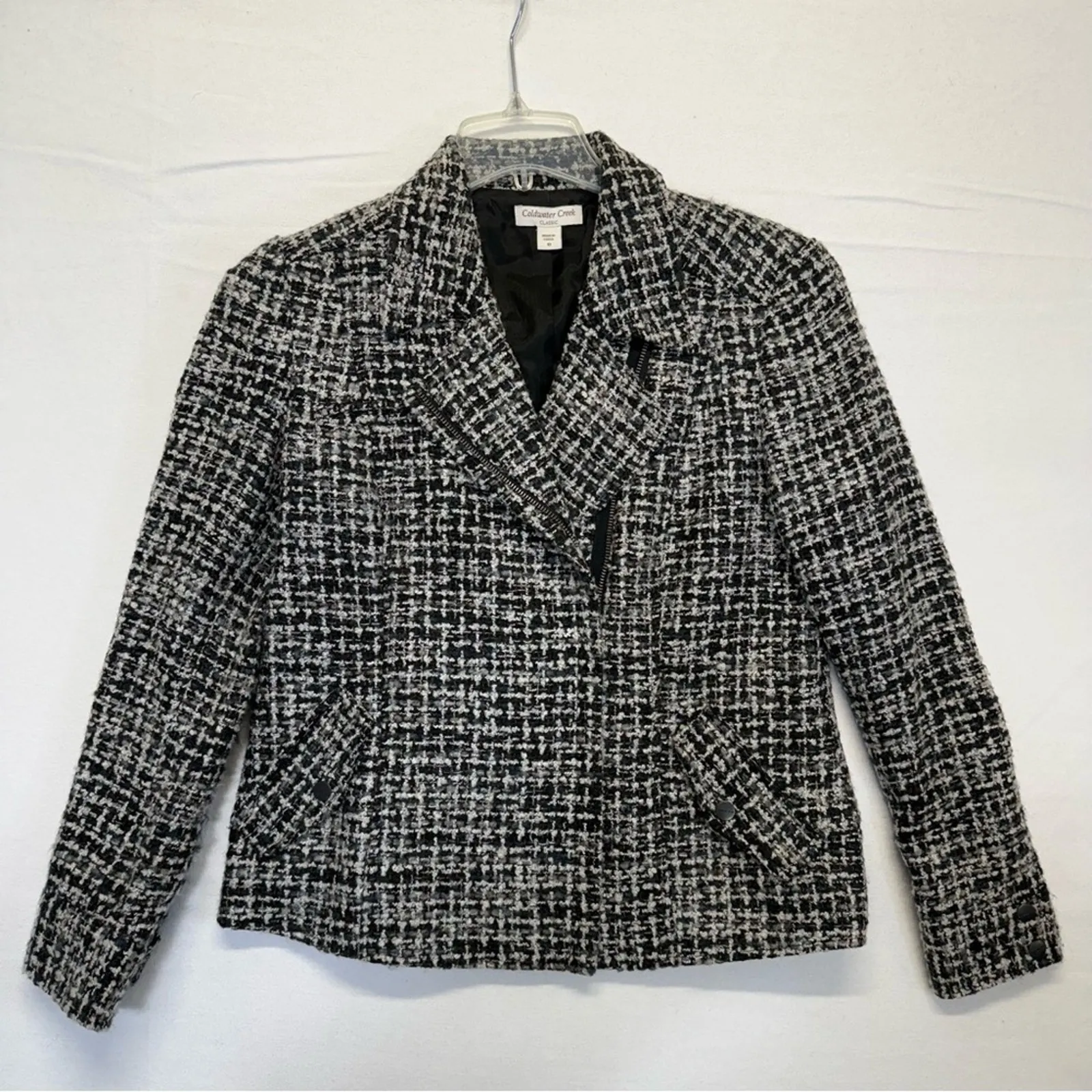 Coldwater Creek Moto Blazer Jacket Black White Wool Mohair Women’s 10 Petite - Image 8