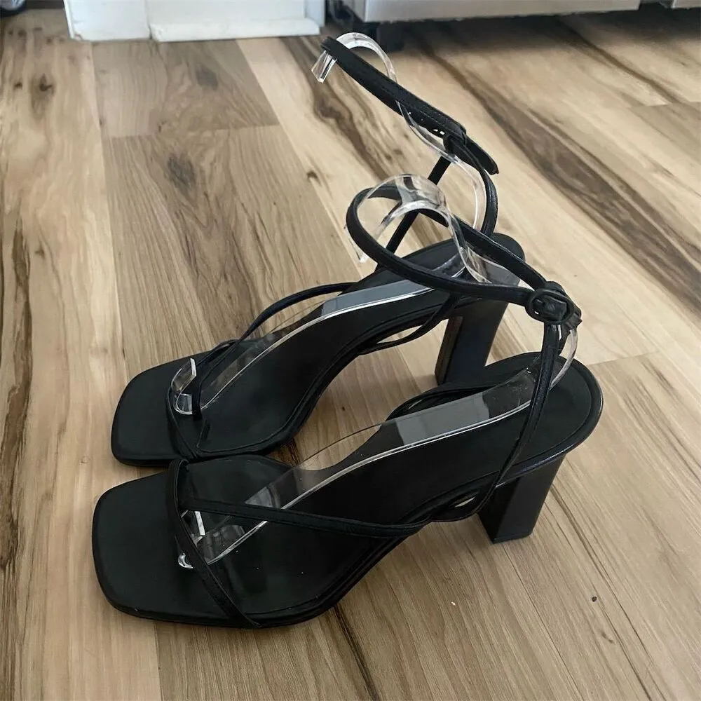 Vince Women's Black Strappy Block Heel Sandals Size 9M Casual - Image 2