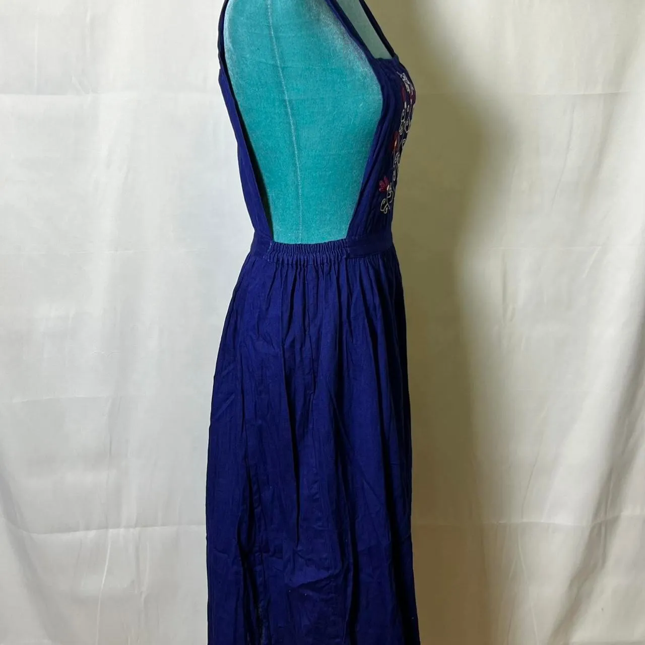 Vintage 70's Artisana Women's Teen's Navy Dress Blue - Image 4
