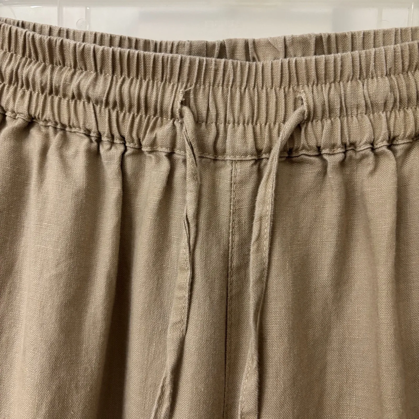 Linen Lagenlook Lagom Tan Wide Leg Crop Pants Classic Capsule Resort Cruise Sz L Size L - Image 3