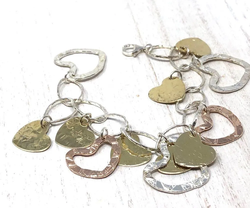 Sterling silver multicolor heart charm bracelet, 29.1g - Image 7