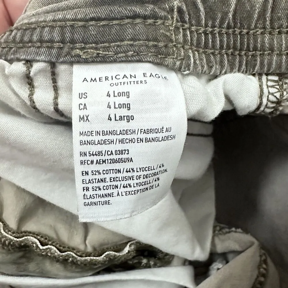 American Eagle Pants Womens 4 Long Cargo Green Gray Tie Dye Camo Print Joggers - Image 5