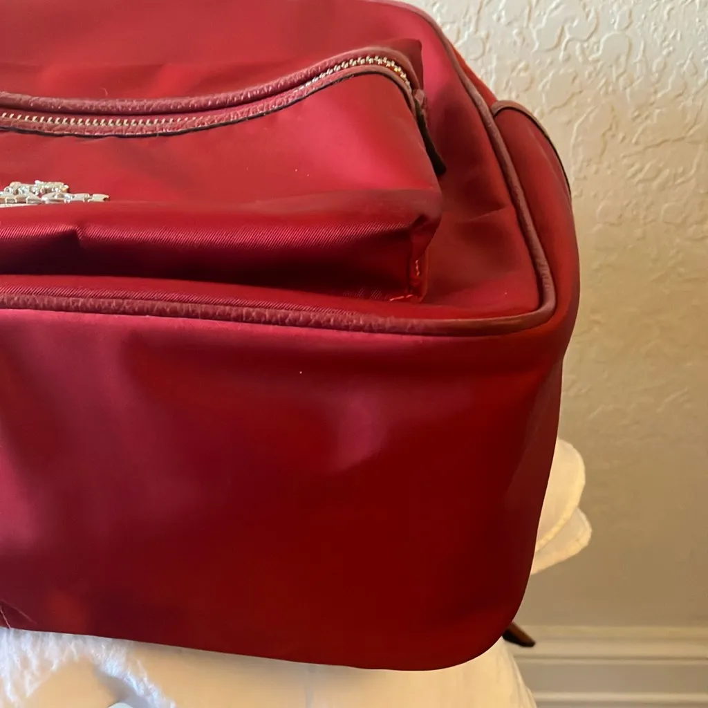 Coach: Red (CA210) Ellis Nylon Backpack- Leather Trim- Silver tone- Padded - Image 11
