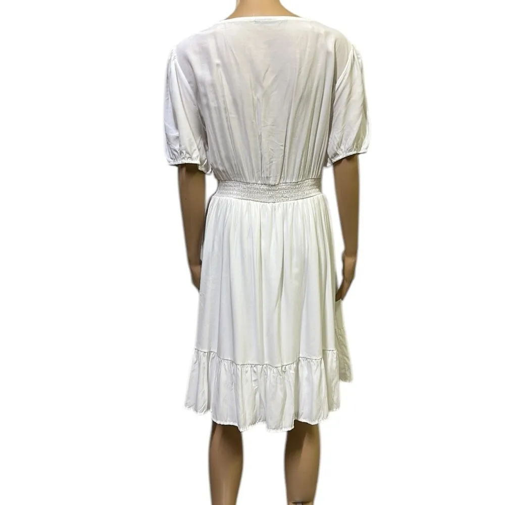 Hesperus White Rayon Blend Short Sleeve Elastic Waist Lined Midi Dress Womens 3X - Image 5