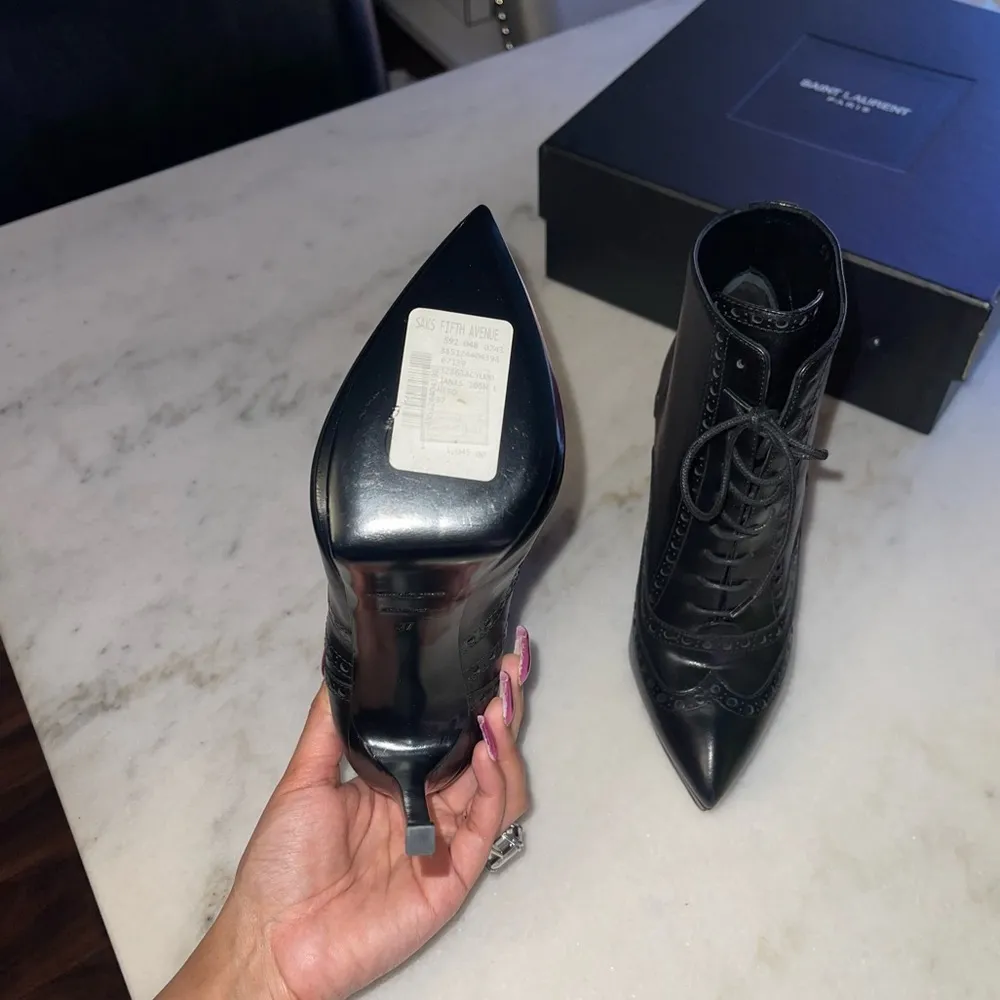 Saint Laurent Black Janis Oxford Nappa Leather Stiletto Lace Up Ankle Boots - Image 15