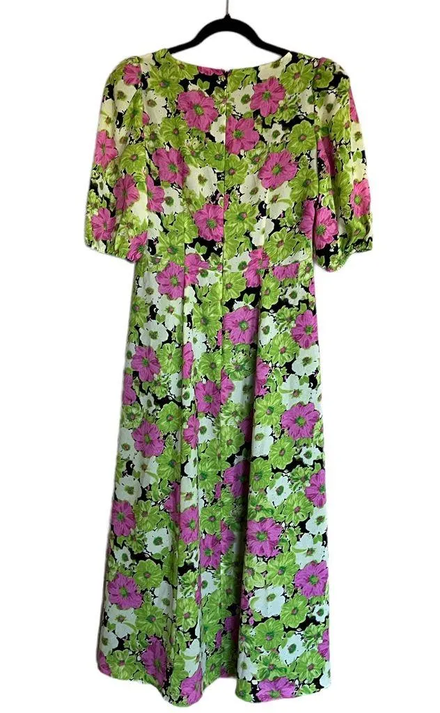 NWT WAYF X Nordstrom FLORAL PUFF SLEEVE MIDI DRESS Green Multi - Image 5