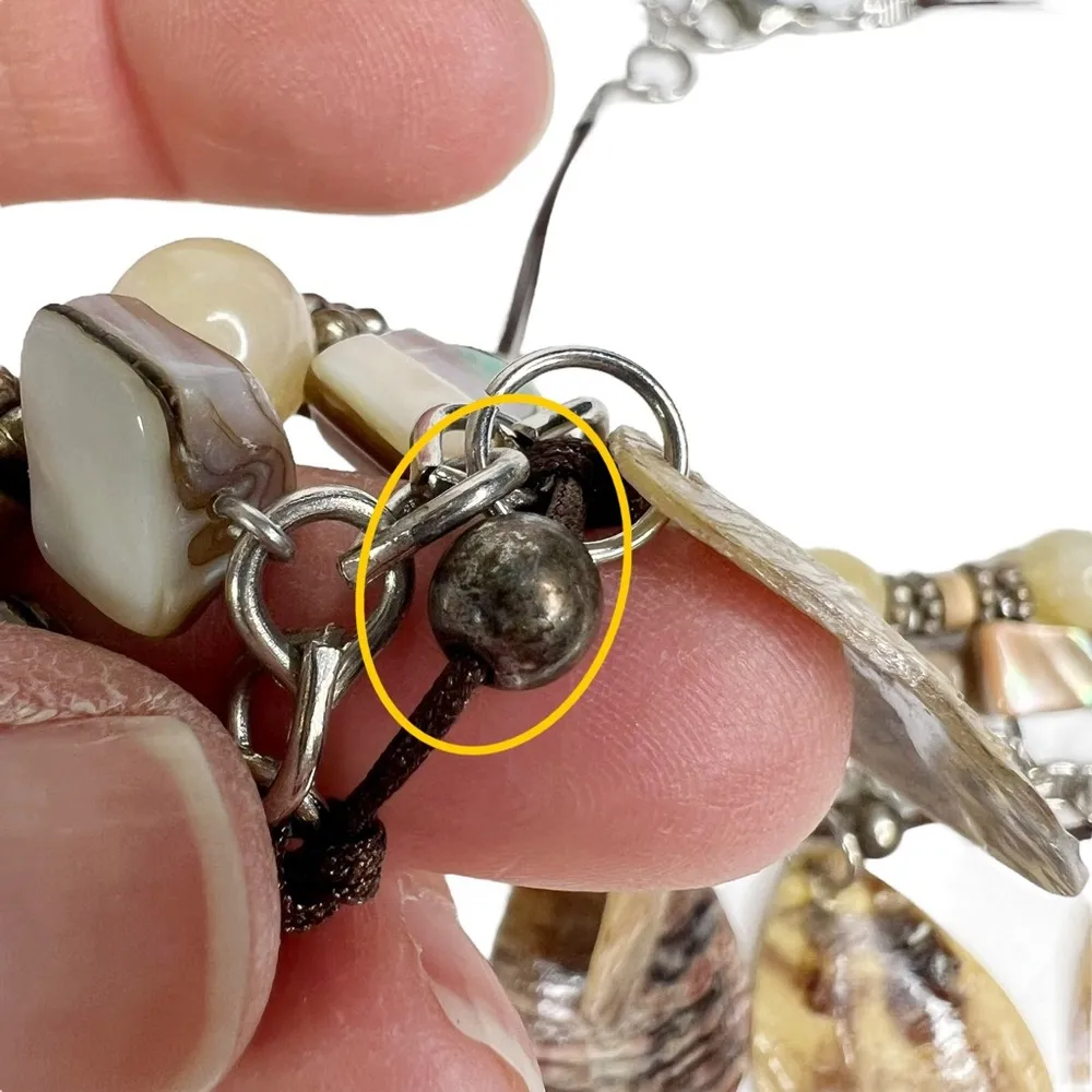 Natural Mother of Pearl, Teardrop Shell & Glass Beaded Cord Necklace Tan - Image 8