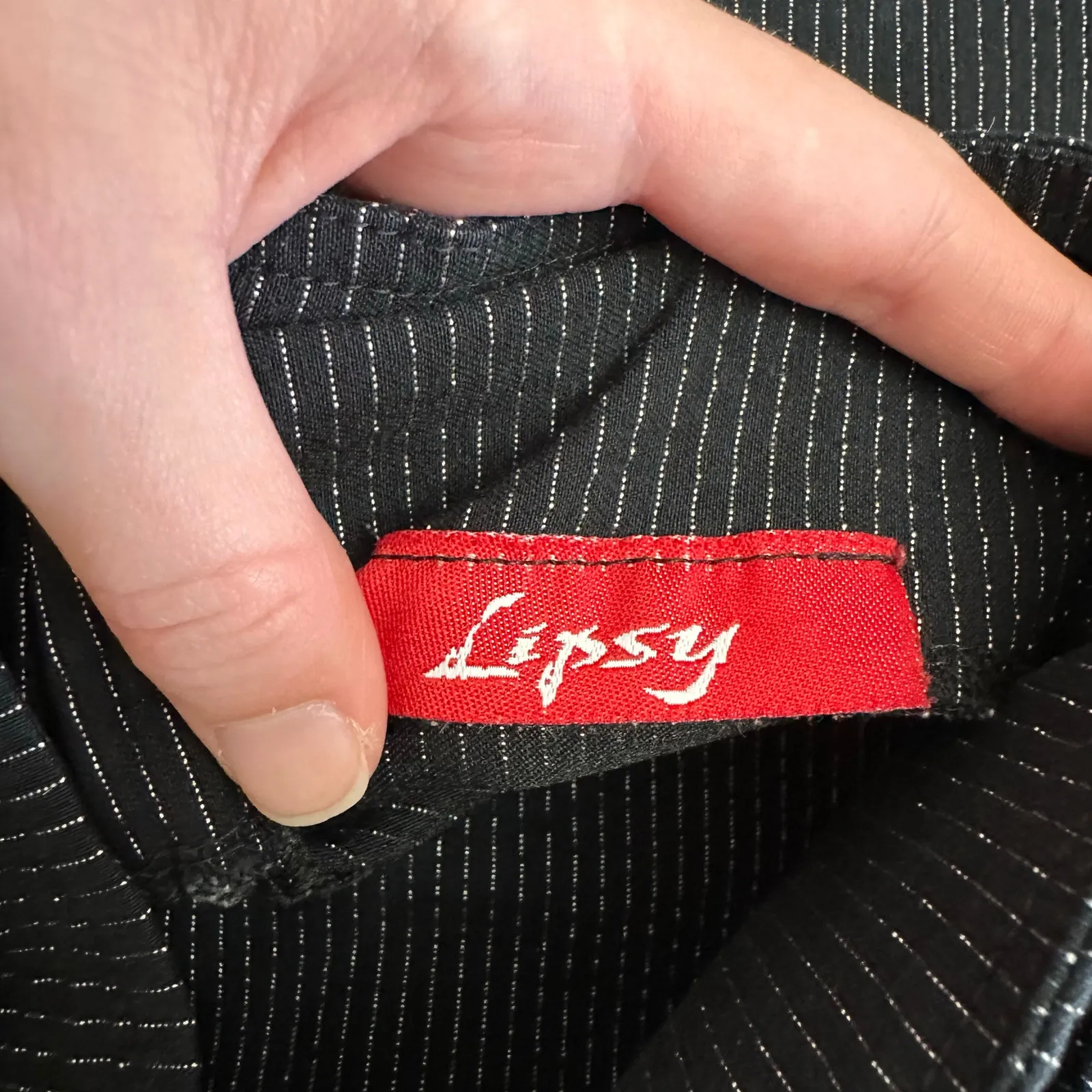 Vintage Y2K Lipsy Black Pinstripe Strapless Buckle Dress Made in USA, Size Small - Image 2