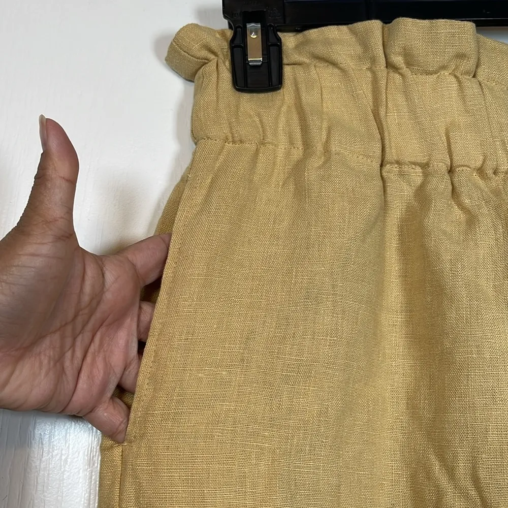 Women's Faithfull The Brand Mustard Yellow Gold Wide Leg Linen Pant Size Large - Image 3