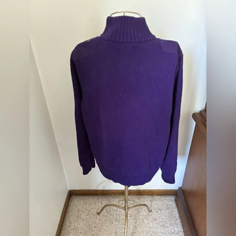 Lauren Ralph Lauren purple turtleneck full zip sweater L 100% cotton - Image 12
