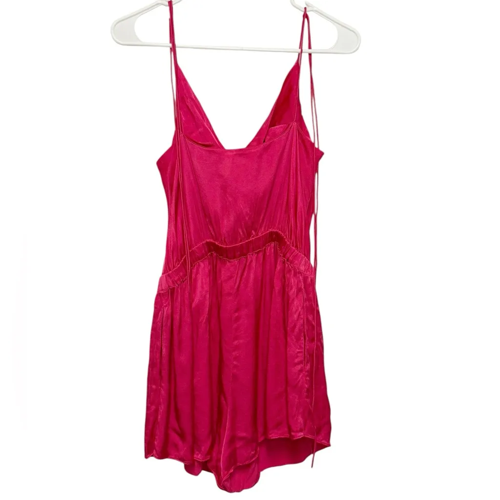 NBD Maelle Romper Hot Pink Self-tie Straps Satin Feel Fabric cowl neckline XS - Image 5