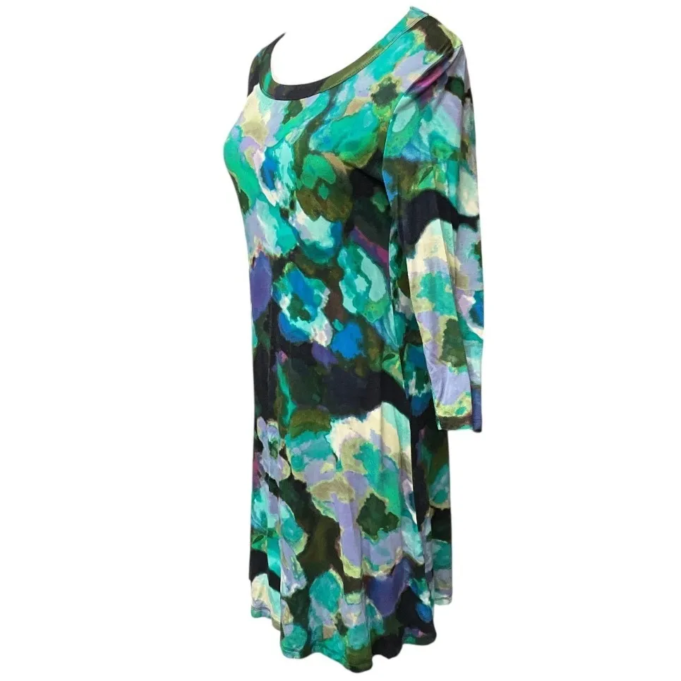 Cupio Floral Print Long Sleeve Scoop Neck Stretch Pullover Mini Dress Size Small - Image 2