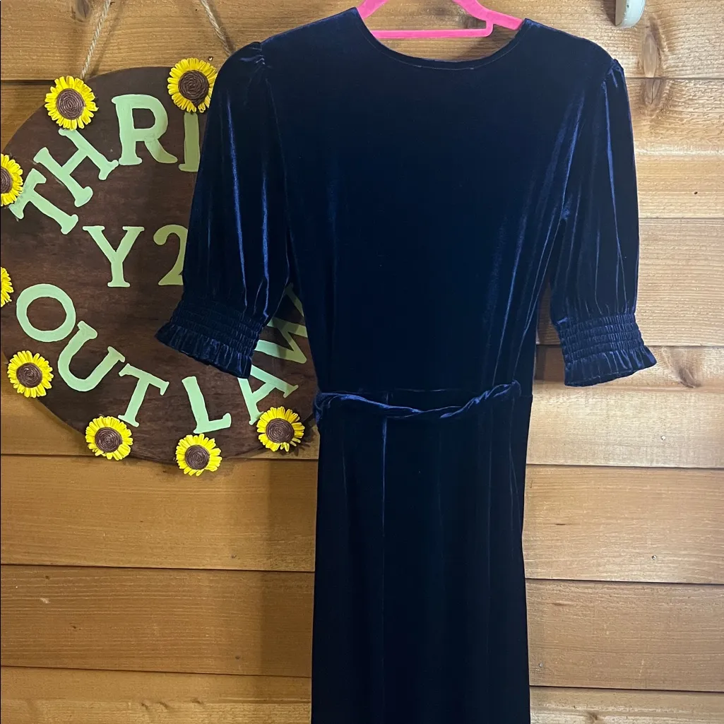 ModCloth Wrapped in Elegance Velvet Wrap Short Sleeve Dress NAVY BLUE V neck - Image 7
